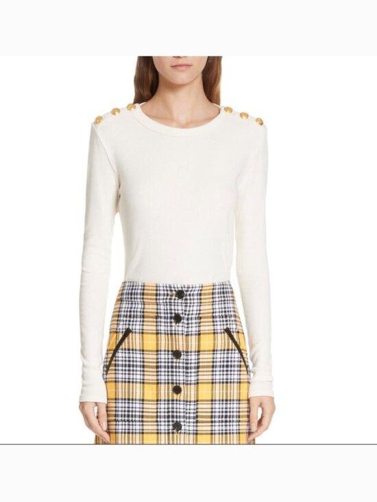 Veronica Beard Tops - Veronica Beard Mayer Long Sleeve White Ribbed Crew Neck Top S